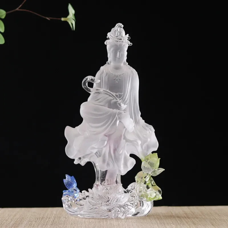 Handmade Glazed Ruyi Guanyin Statue Buddhist Home Decor Temple Ornament Pure Ceramic Bodhisattva Figure for Living Room Shelf