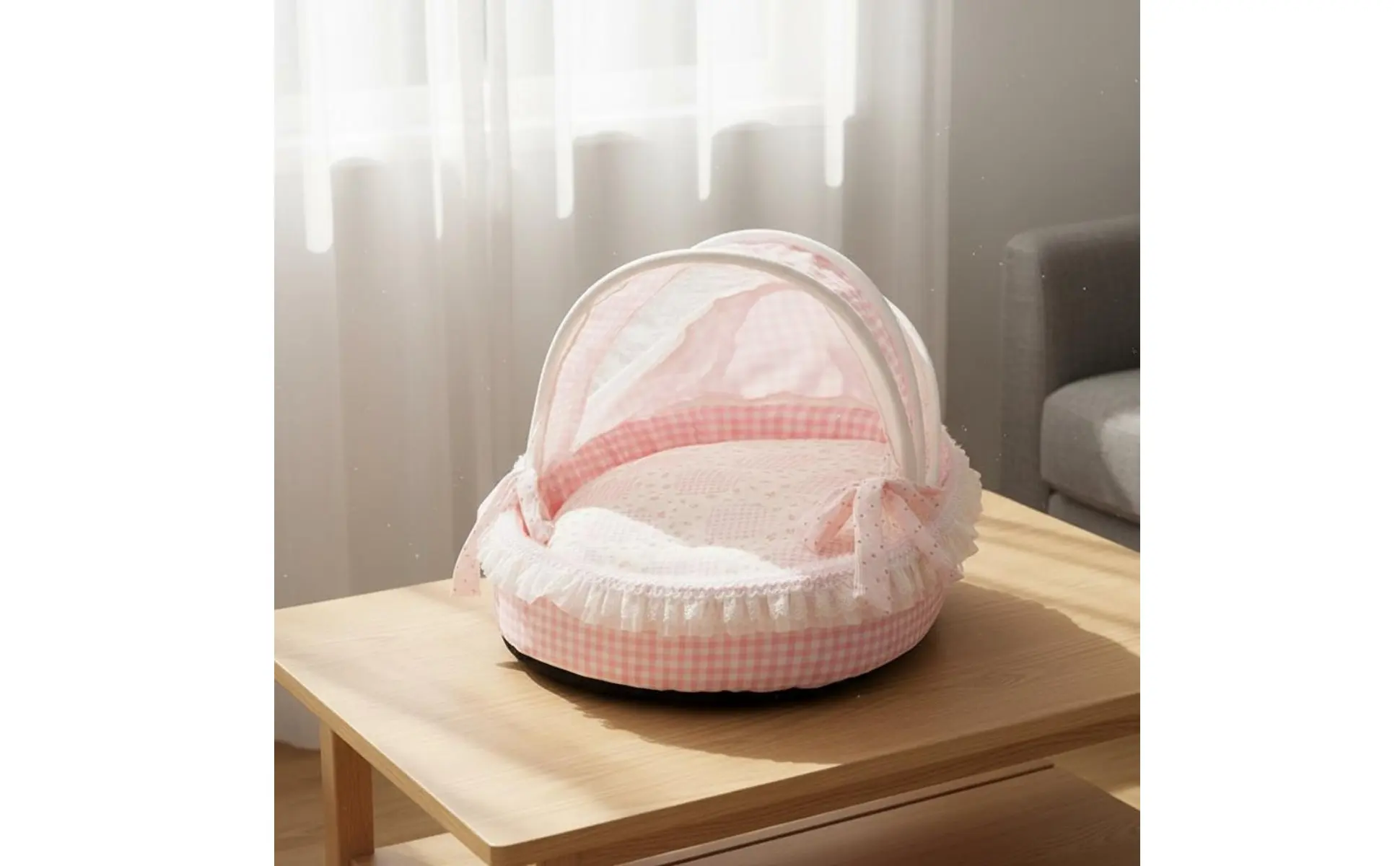 Cama para Felinos com Design de Princesa Cama para Animais de Estimação Semi-fechada Respirável Ninho de Animais de Estimação Tipo Berço Construção Suave e Resistente para Gatos Cama para Felinos com Design de Princesa Cama para Animais de Estimação Semi-fechada Respirável Ninho de Animais de Estimação Tipo Berço Construção Suave e Resistente para Gatos