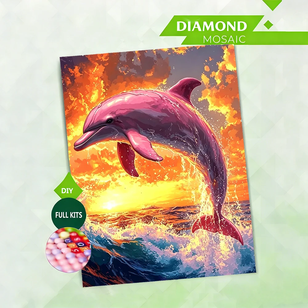 AZQSD Diamond Painting New Arrival Dolphin Animal Full Drill Diamond Mosaic Sunset Sunset 5d Diy Picture Rhinestones