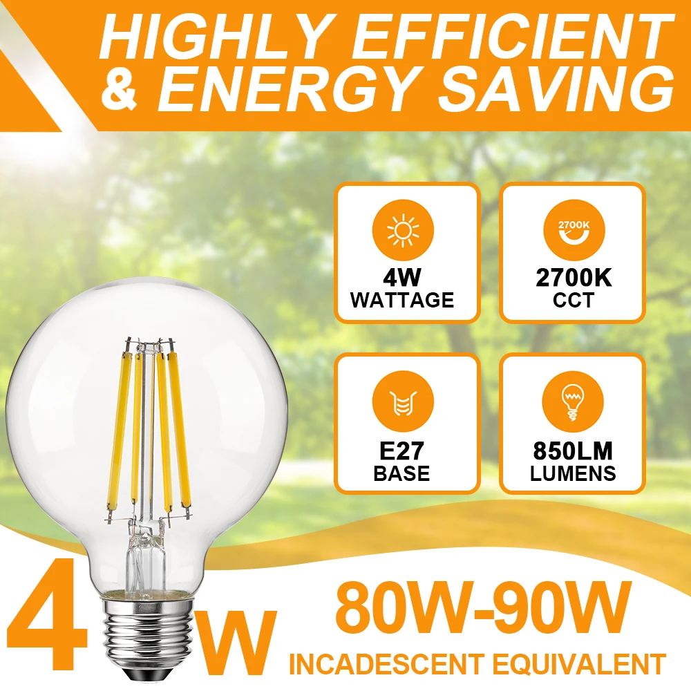 

Led E27 Bulb G45 4W Globe Light Bulbs 220V Energy Class A+ Clear Glass Lamp Bulbs Edison Vintage Decorative Light Bulbs