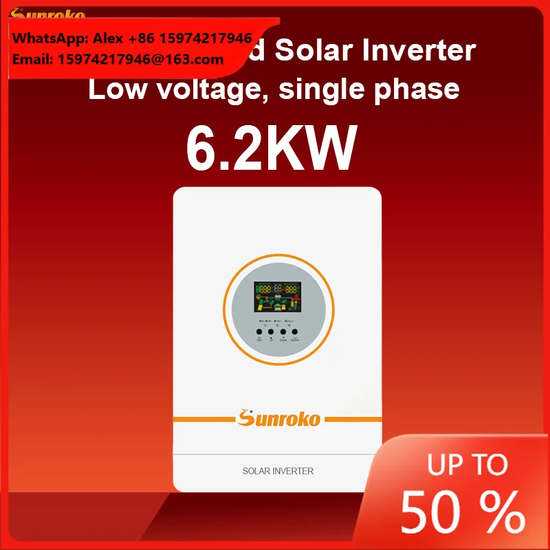 Sunroko Single Phase Solar Hybrid Inverter 3Kw 5Kw 6Kw 8Kw 11kw Off Grid Pure Sine Wave Solar Power Inverter APP Control