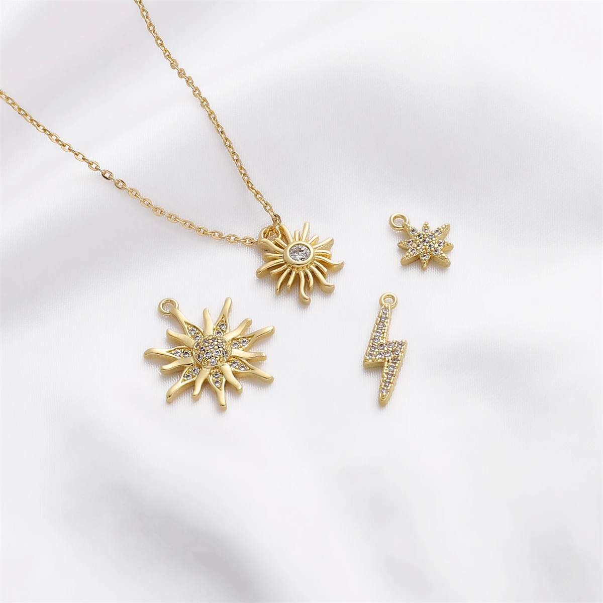 1pc 14K Gold Plated Brass with Zircon Sun Six Pointed Star Charms Pendants for DIY Necklaces Earings Jewelry Making Supplies