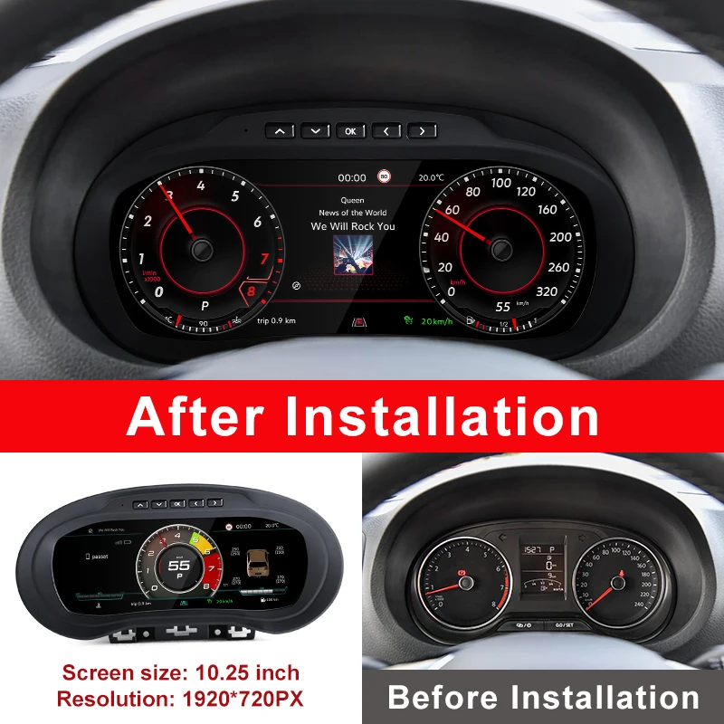 10.25inch LCD Digital Cluster for POLO 12-18 Amarok 11-16 Dashboard Panel Speedometer Wireless Carplay