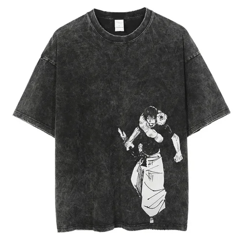 Imagen 2 del producto Camiseta Harajuku con estampado gráfico de Manga Gojo para hombre, camiseta con estampado de Anime, camiseta de lavado vintage callejero, camiseta de gran tamaño harajuku