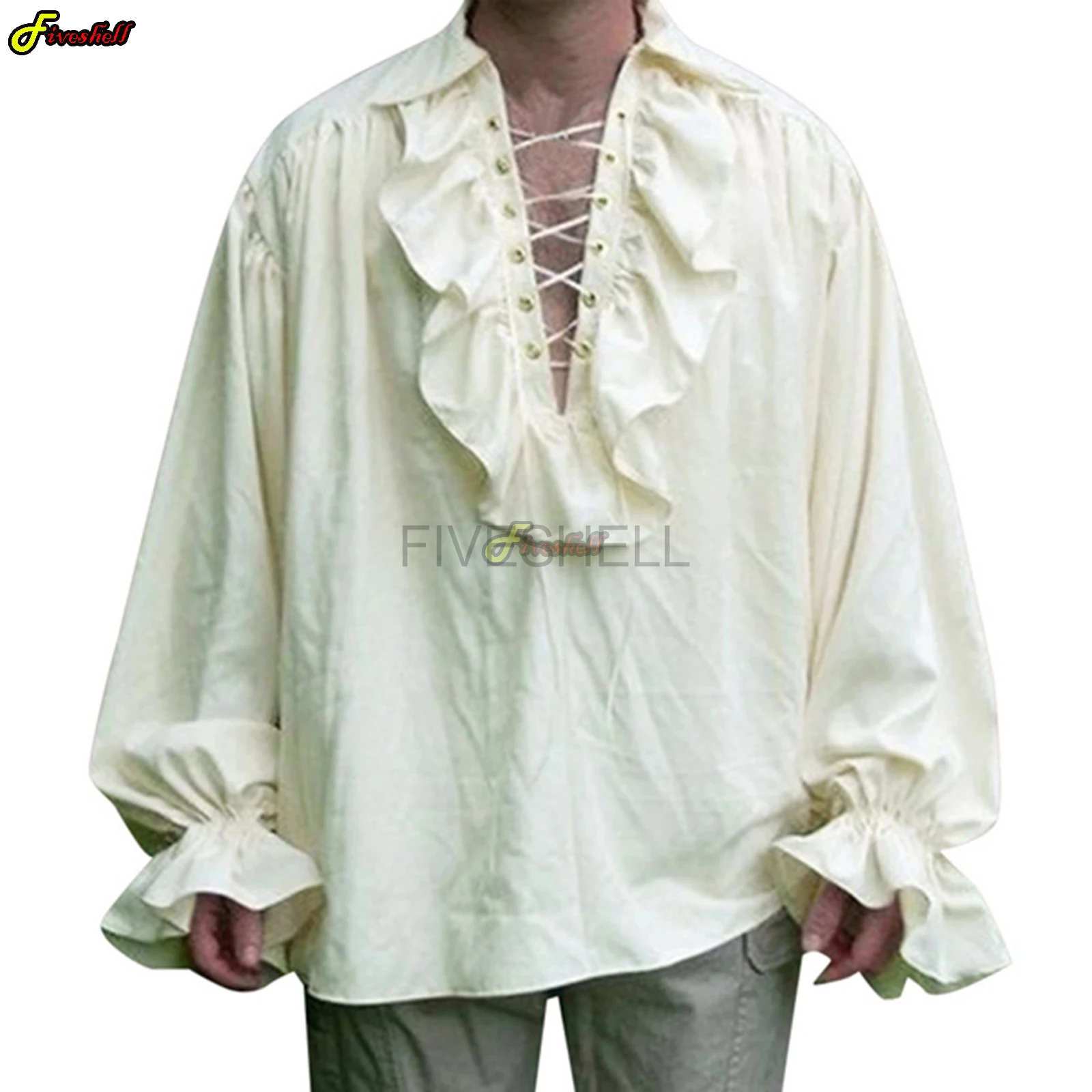 

Mens Halloween Lace Up Pirate Shirt Medieval Vampire Prince Poet Shirts Buccaneer Frills White Vintage Gothic Blouse Tops