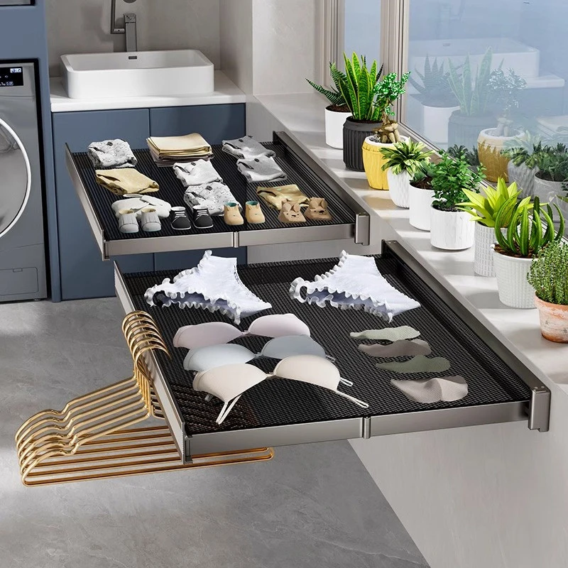 Versatile Compact Wall Mounted Foldable Retractable Drying Rack No Drill For Bathroom Laundry Sink Socks Shoes And Towels 5
