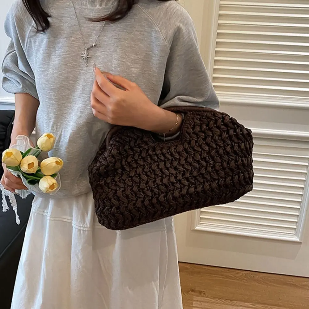 

Casual Large Capacity Straw Bag Grass Fashion Weave Tote Bag Simple Half-Moon Summer Beach Bag Summer