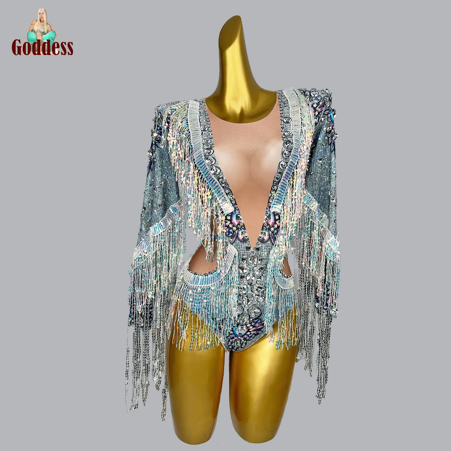 

Sparkly Rhinestone Sequin Fringes Leotard Sexy Showgirl Bodysuit Sexy Pole Dance Costume Stage Party Club Singer Performance