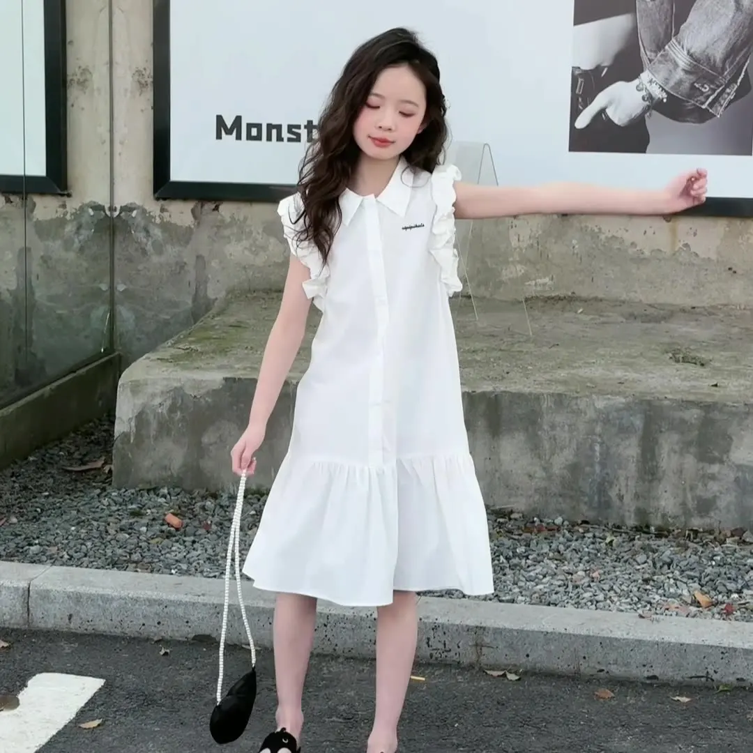 2026 new teenager Summer Kids girls Fold Dresses Formal Princess Children braces sleeveless skirt 4 5 6 7 8 10 11 12 13 Years