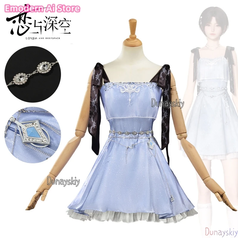 

Game Love And Deepspace Mc Player Cosplay Xia Yizhou Caleb Couple Birthday Girl Blue Camisole Dress Suit For Woman Girls Skirt