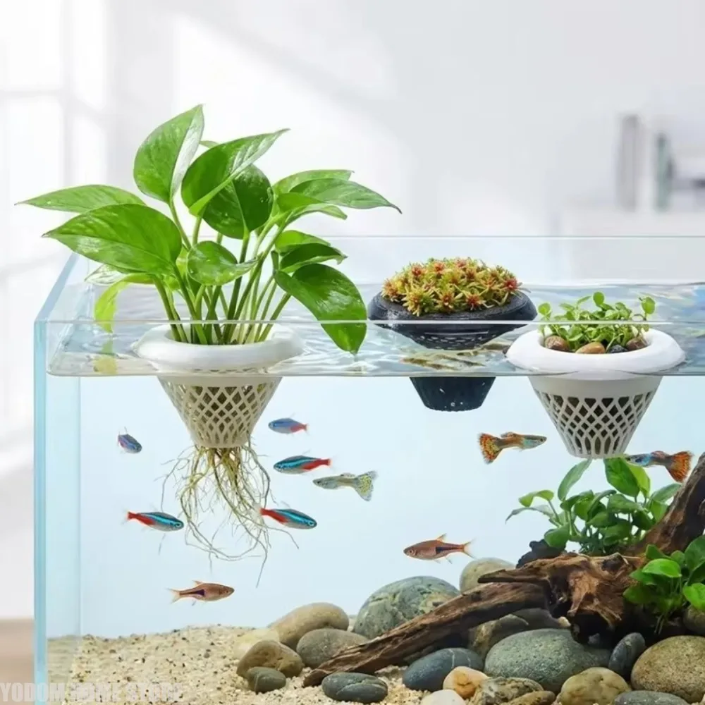Fish Tank Floating Plant Pot Hydroponic Planter 3D Water Plant Holder for Aquatic Plants Floating Pot for Fish Jar