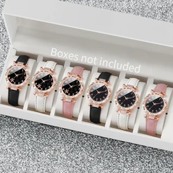 6PCS/Set Fashion Arabic Dial Women Watches Leather Band Female Analog Quartz Watches（Without Box）