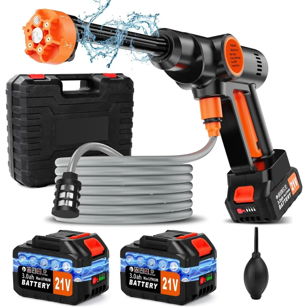 

Battery Pressure Washer, Electric Power Washer Cordless, Portable Car Pressure Washer Handheld with 6-in-1 Nozzle,17FT Drain Hos