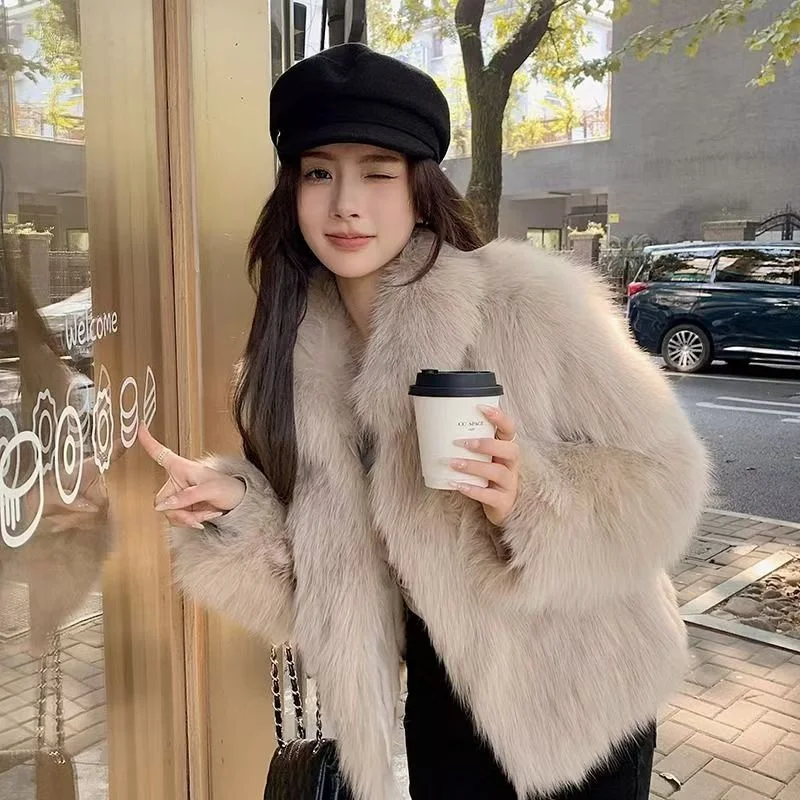 2024 Autumn And Winter New Fashion Joker Fox Fur Cotton-padded Jacket Female Mao Mao Lapel Coat Explosion Cotton-padded Jacket