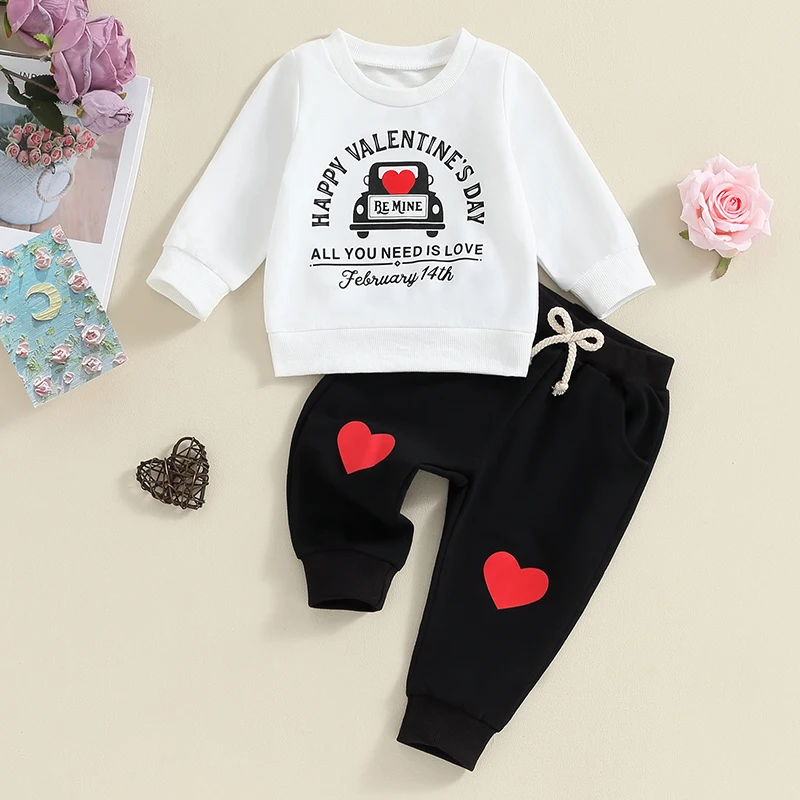 

2023-11-16 Lioraitiin Kid Baby Boys Valentine’s Day Outfits Long Sleeve Truck Print Sweatshirt+Trousers Set Infant Clothes 2Pcs