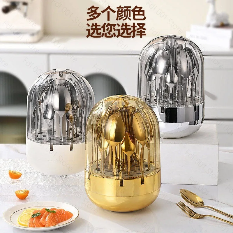 Egg-shaped stainless steel western food knife fork and spoon tableware 24-piece set rotatable tableware set beautiful kitchen