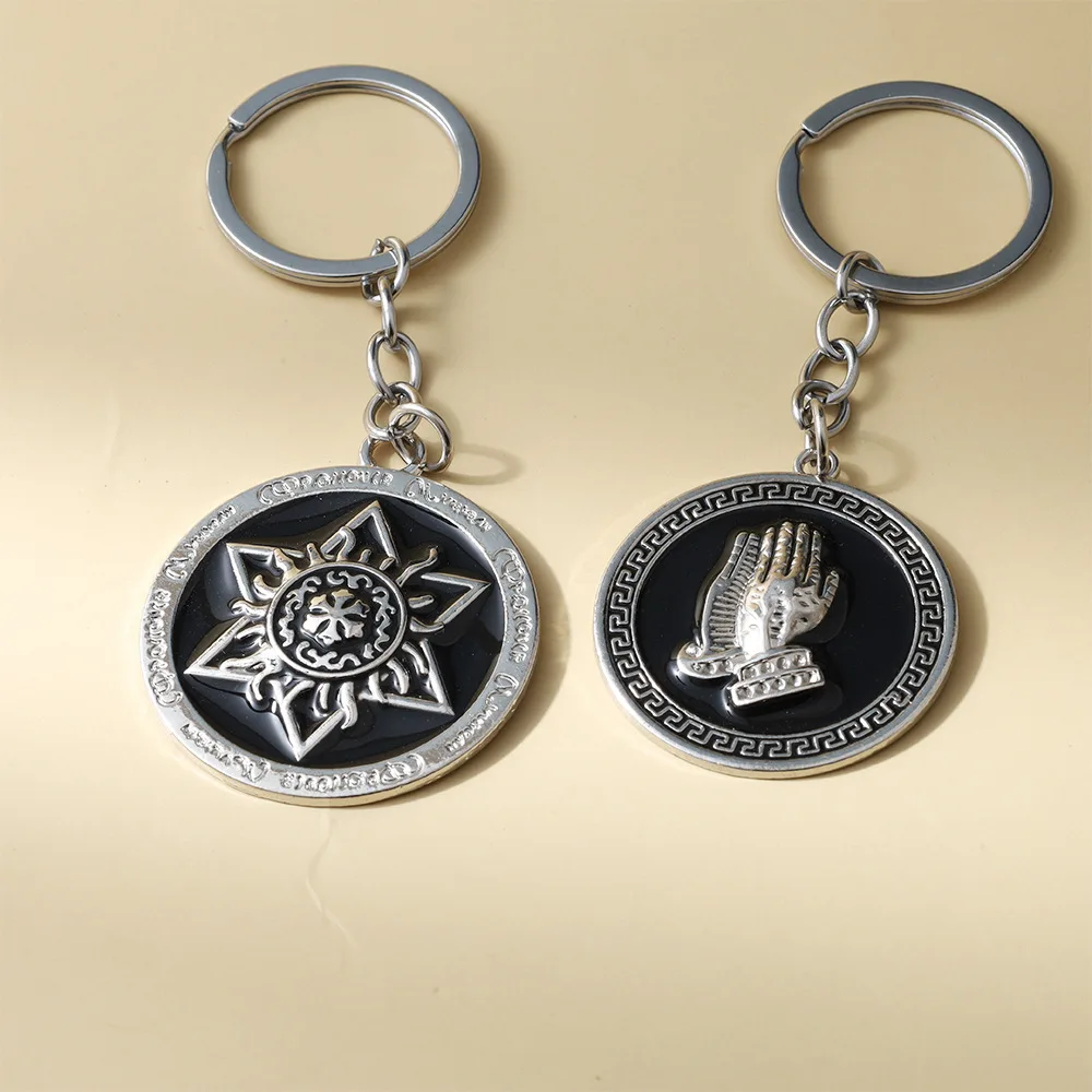 Double Handed Ten Talisman Retro Pendant Pattern Keyring DecorationKeychain with Creative Six Pointed Star Jewelry Accessory
