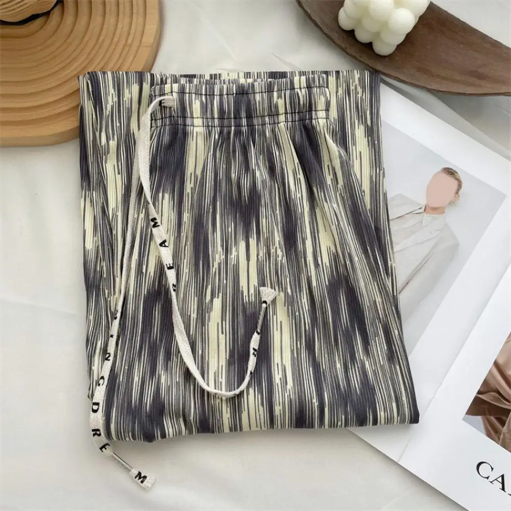 

Thin Hiking Trousers Comfortable Straight-leg Trousers Stylish Women's Wide Leg Pants Ink Tie Dye Print Elastic Waist for Casual