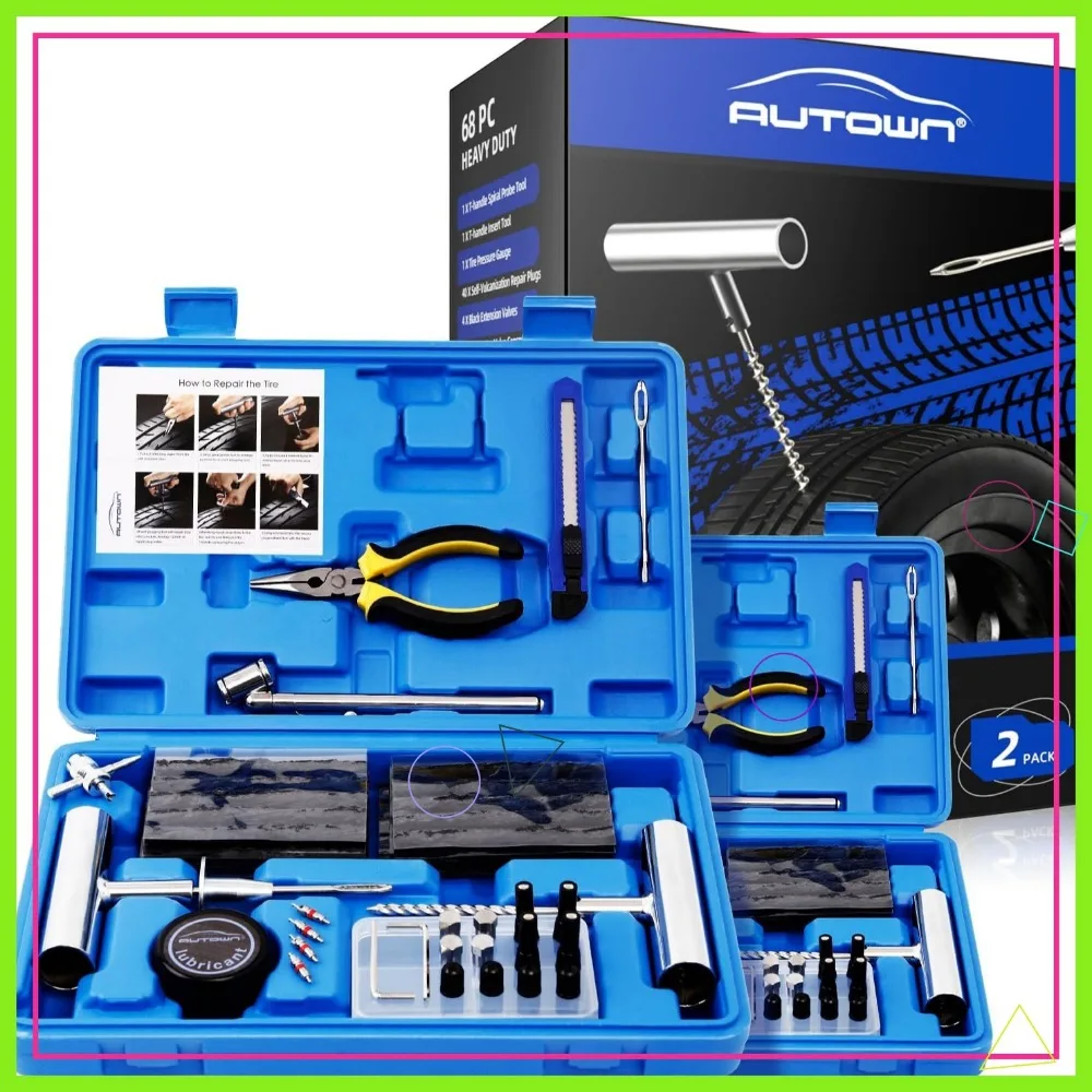 

68-Piece Tire Repair Kit for Cars, Motorcycles, ATVs, Trucks - Easy Plug Fix (2-Pack)