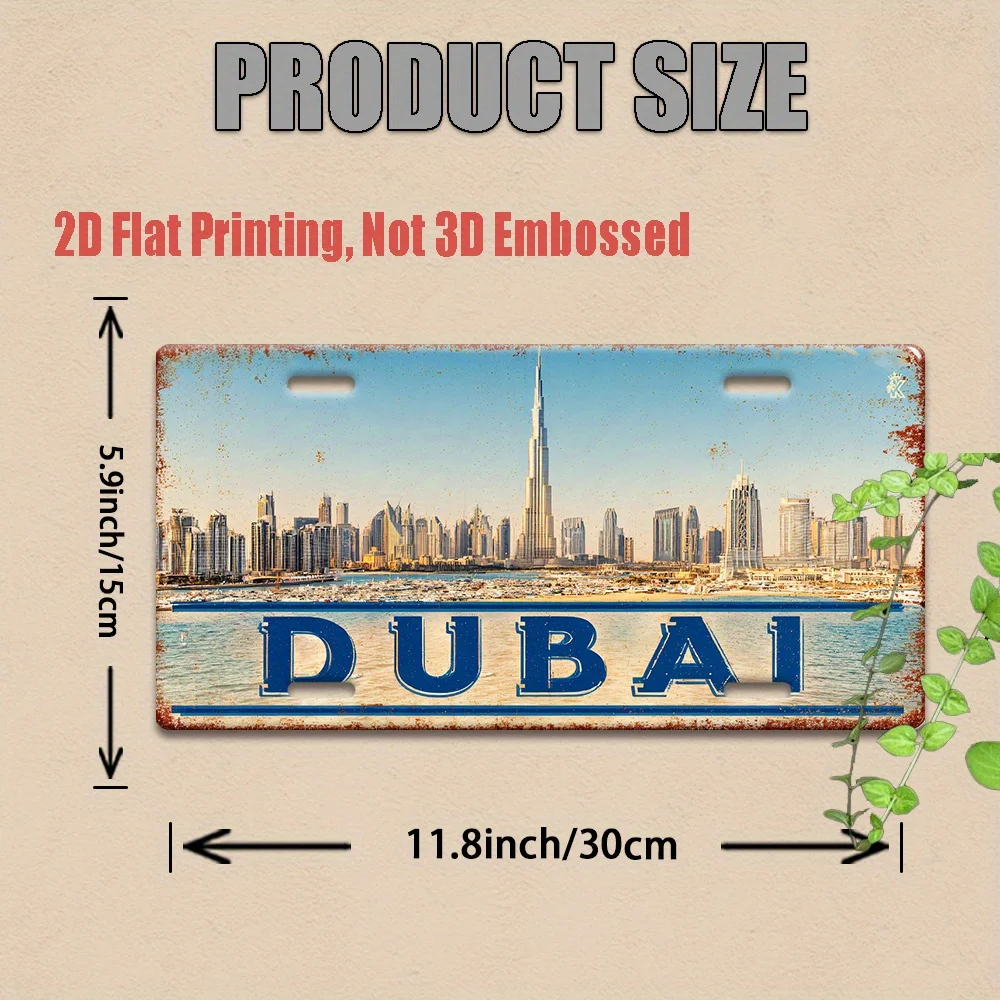 2D Flat - 1pc Dubai Skyline Glow Metal Sign | 2D Flat Printing, Aluminum, For Decoration Only, Outdoor Wall Art, 29.97cm * 14.99