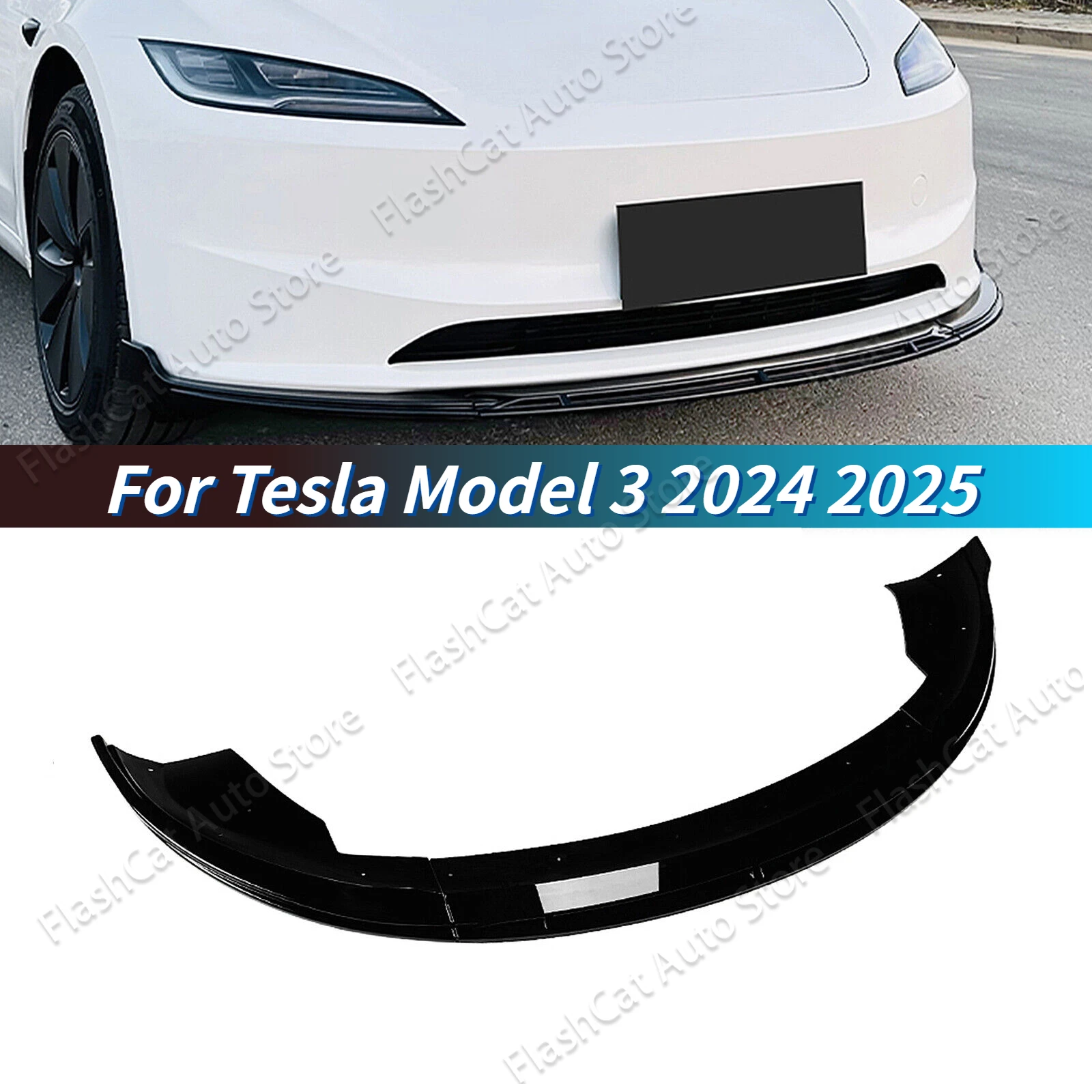 

Black Spoiler Guard Body Kit Cover Tuning Trim For Tesla Model 3 2024 2025 Model 3 Car Front Bumper Splitter Lip Diffuser