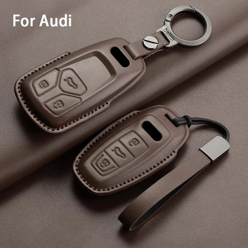 

Auto Key Shell Fob For Audi A4 A4L A5 Q5 Q7 TT TTS 8S B9 2016 2017 2018 Leather Car Remote Key Case Cover Keychain Accessories