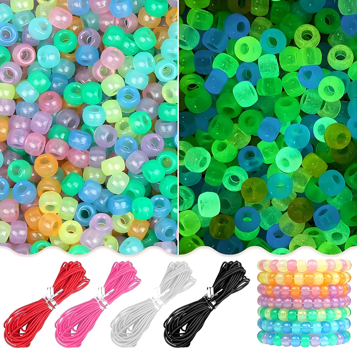 300+pcs Multi-Color Glow-in-the-dark Pony Beads Set for DIY Hair Braiding Friendship Bracelets & Crafts Plastic Horse Beads Loos