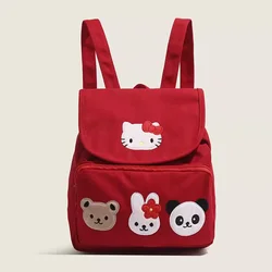 New Miniso Hello Kitty Backpack Cute Student Canvas Printed Backpack Cartoon Lightweight Anime Panda Dopamine Backpack