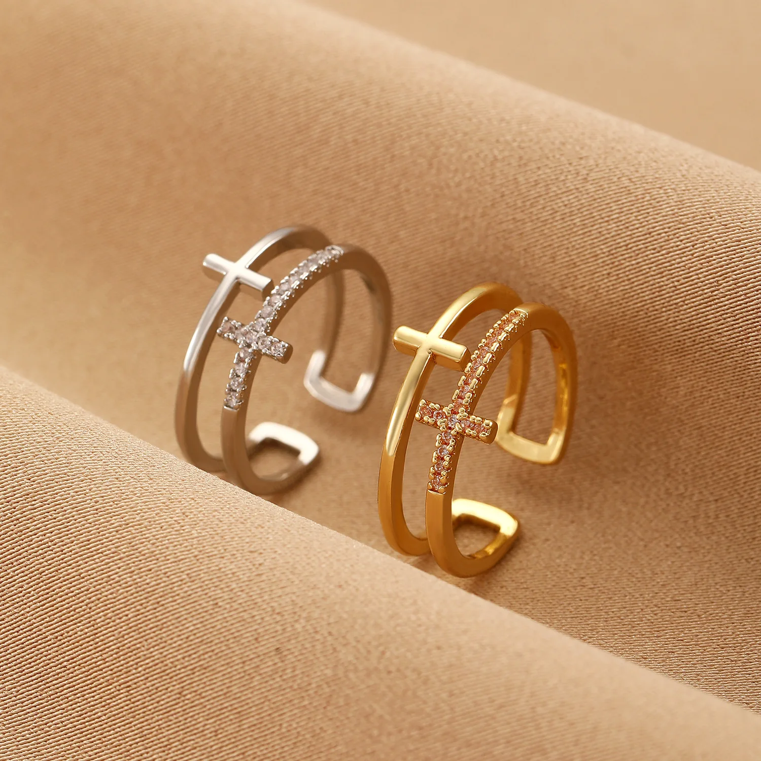 Fashion Double Cross Crystal Ring Jewelry 2026 Trending New Accessories Finger Rings For Women Anel Bague Anillos Aneis Anelli