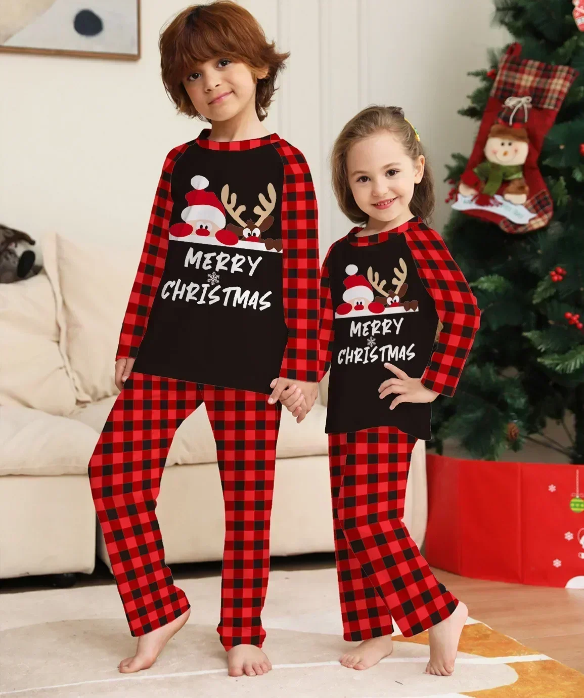 Family Look Outfits Santa Claus Print Mom Daughter Dad Son Baby&Dog Matching Clothes Christmas Pajamas Set Cute Soft Pyjama