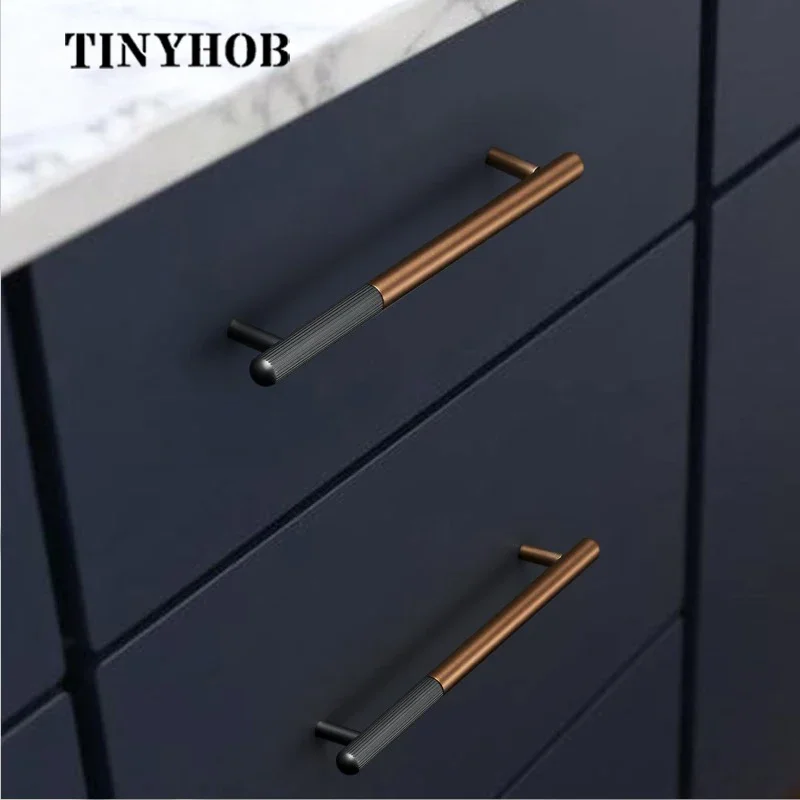 Aluminum Alloy Brown Handle Wardrobe Kitchen Cabinet Drawer Grey Solid Handle Matte non-slip Furniture Handle Hardware