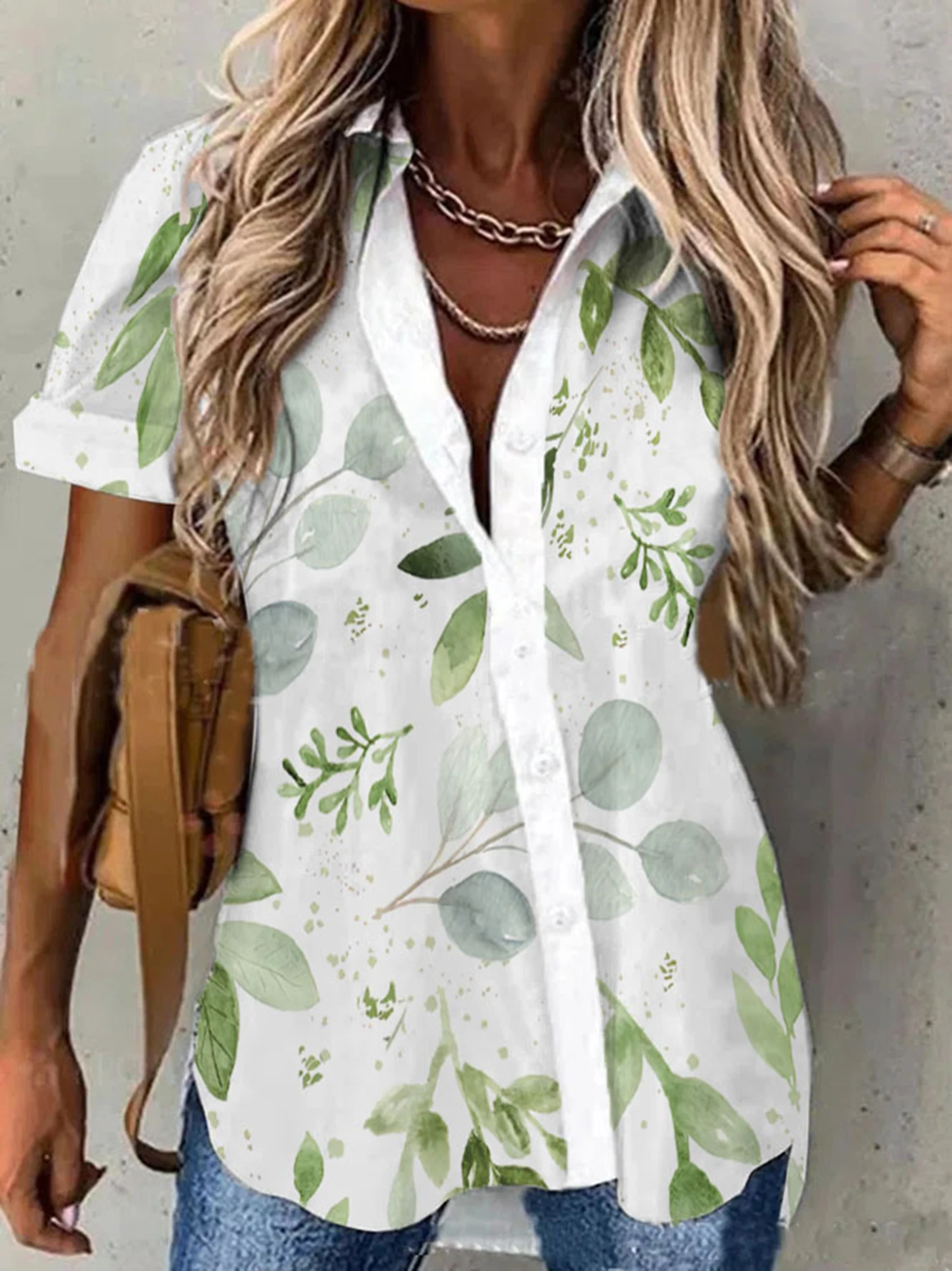 2024 Europe and the United States summer new women's casual fashion printed shirt button-down shirt cardigan woman