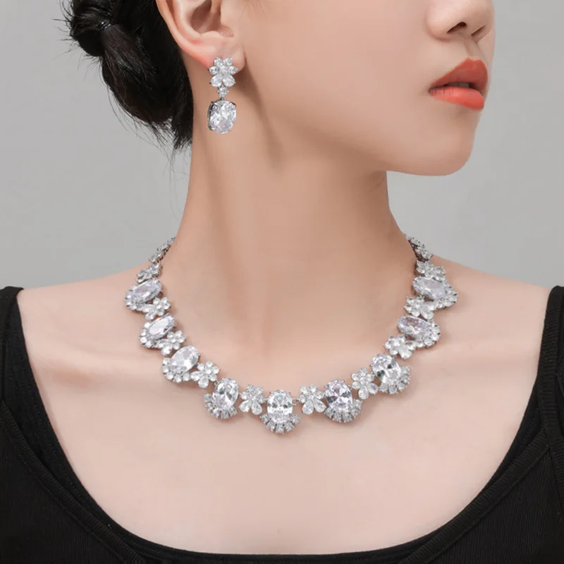 Lindo super brilhante aaa zircônia lágrima colar brincos feminino conjunto de jóias vestido festa nupcial acessórios de casamento M-295