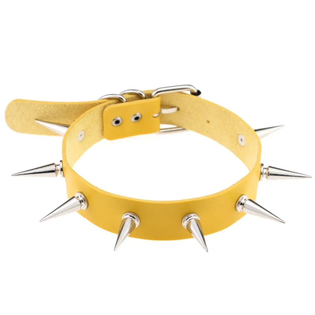 Punk Gothic Personality Rock and roll Original design Nightclub Rivets Multicolored Leather Stainless steel Necklace