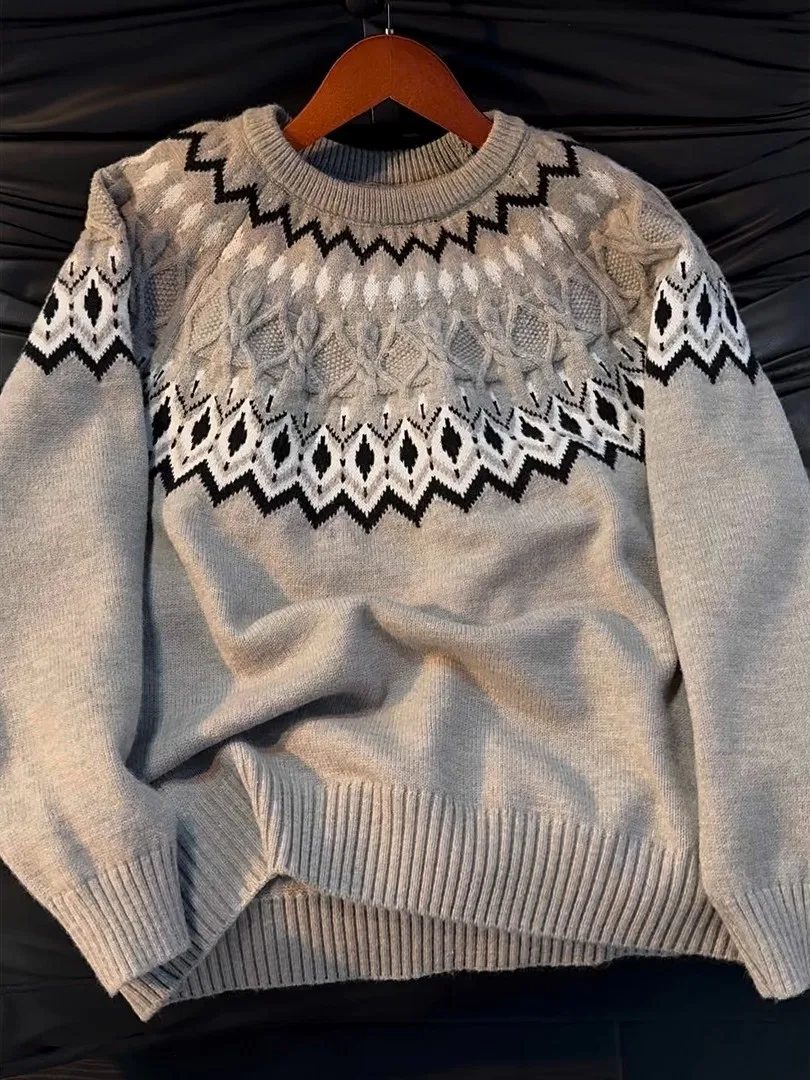 

Loose Fit round Ne Knitted Sweater Men's Inner Wear Fce Lined Autumn Winter T-irt Casual Comfortable Couple's Sweater