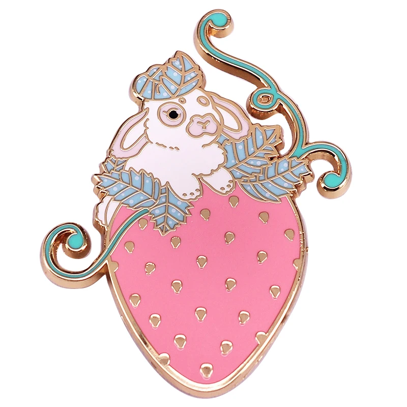 C5209 Cartoon Strawberry Rabbit Lapel Pins for Backpack Brooches for Clothing Enamel Pin Men Women's Badges Jewelry Accessories