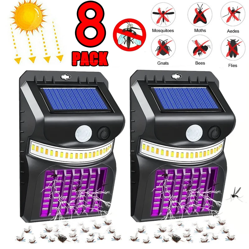 Solar Wall Lamp with Mosquito Killing Outdoor Ultraviolet Electric Shock Mosquito Garden Killing Lamp 2 IN 1 LED Trap Zapper