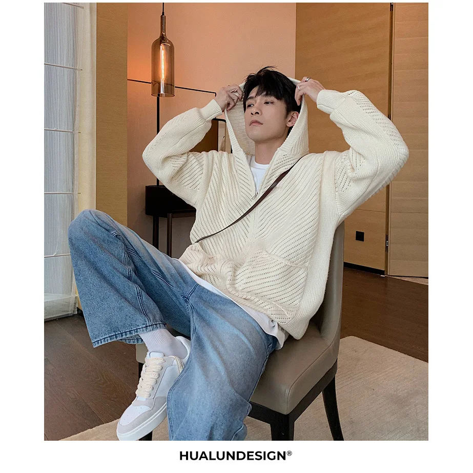 

Laid-ba Sle Трикотаж с капюшоном Мужская зима Thi New Faion Свободный весенне-осенний новый вязаный свитер Теплый повседневный полиэстер ...