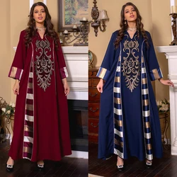 Elegant Casual Floral Embroidery Patchwork Long Dresses Vintage Contrast Color Kaftan Ramadan Gulf Abayas For Women