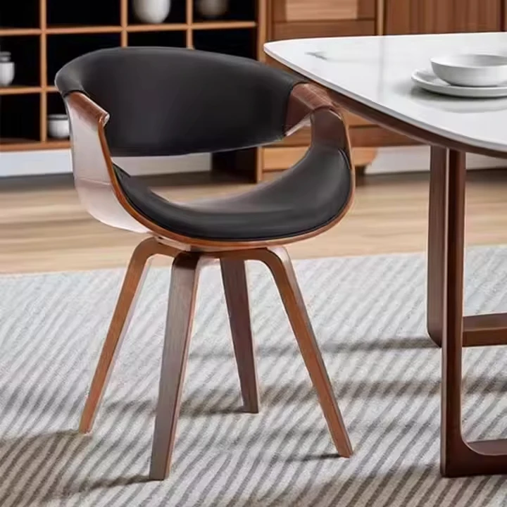 Hot Sale Swivel Rattan Walnut Dining Chairs Ergonomic Cane Back Curved Arms Accent With Bentwood Frame