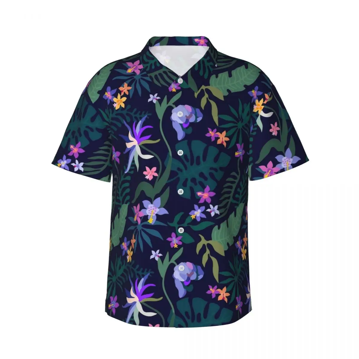 Camisa de manga curta masculina, blusas extragrandes, elegante design floral, flores tropicais casuais noturnas, confortável, verão