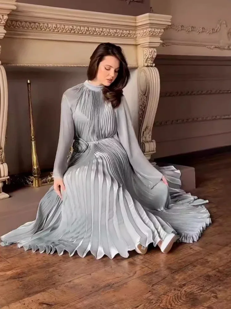 Eid Ramadan Dubai Women Dresses Pleated Belted Abaya Party Long Dress Morocco Kaftan Vestidos Saudi Arabic Robe Jalabiya 2026