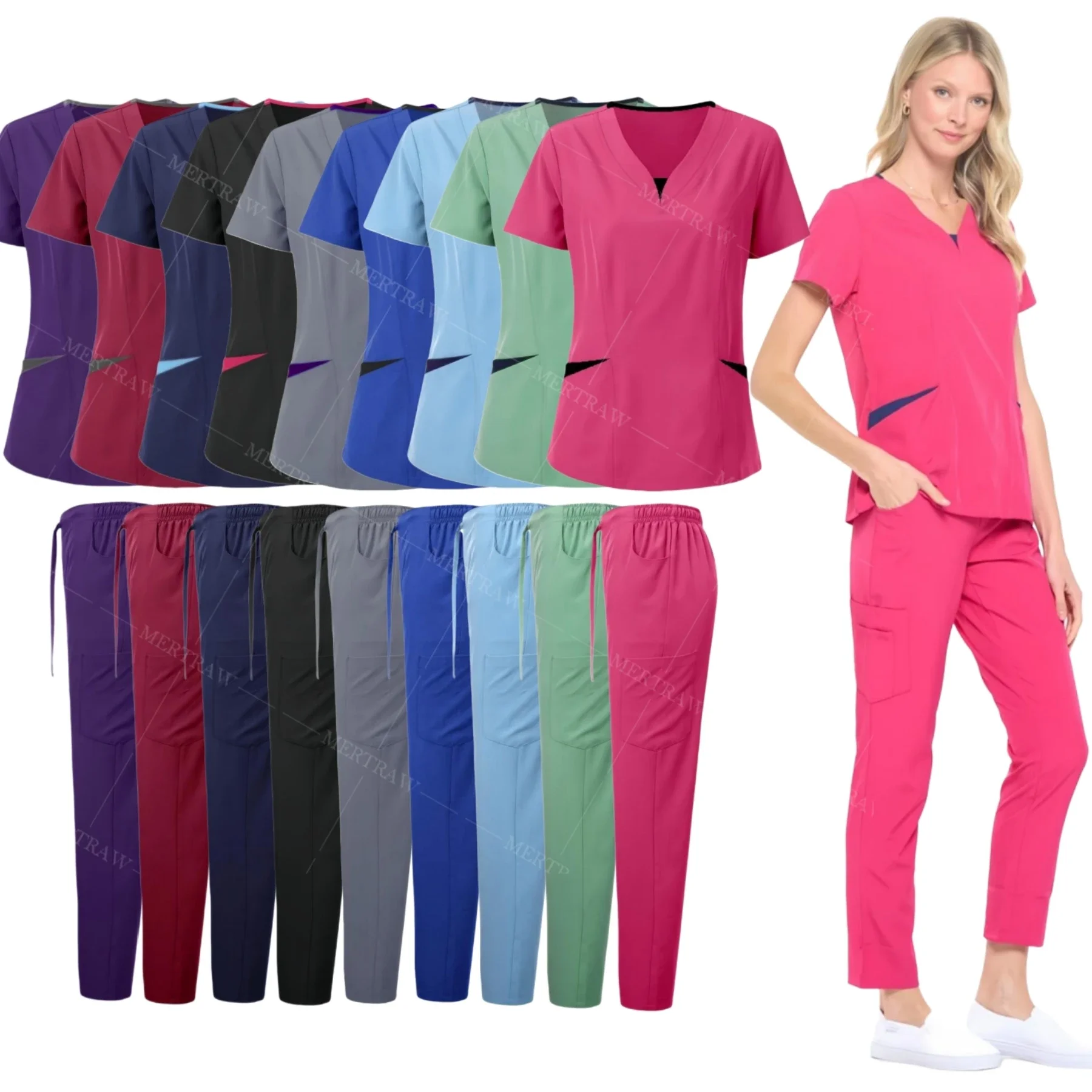 

Polychrome Beautician Uniform Medical Surgical Suits Woman Nursing Sets Scrub Top Pants Articles Nurse Uniform Clinical Workwear