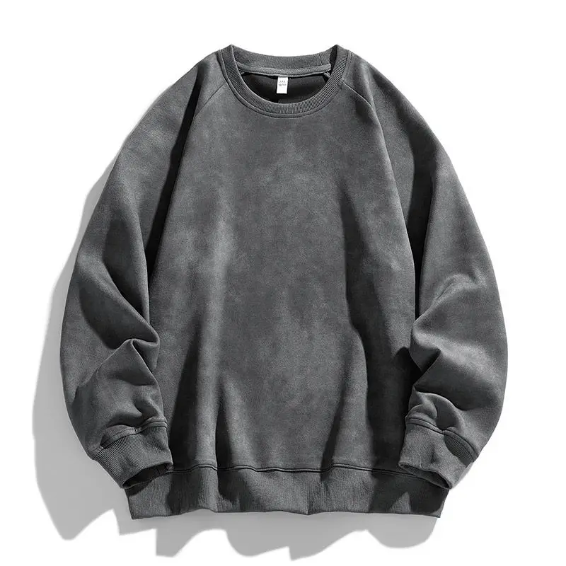 

BlackSweatshirt Mans Suede O Neck Autumn Winter Baggy Men Sweatshirts Casual Long Sleeve 2025 New Male Tops