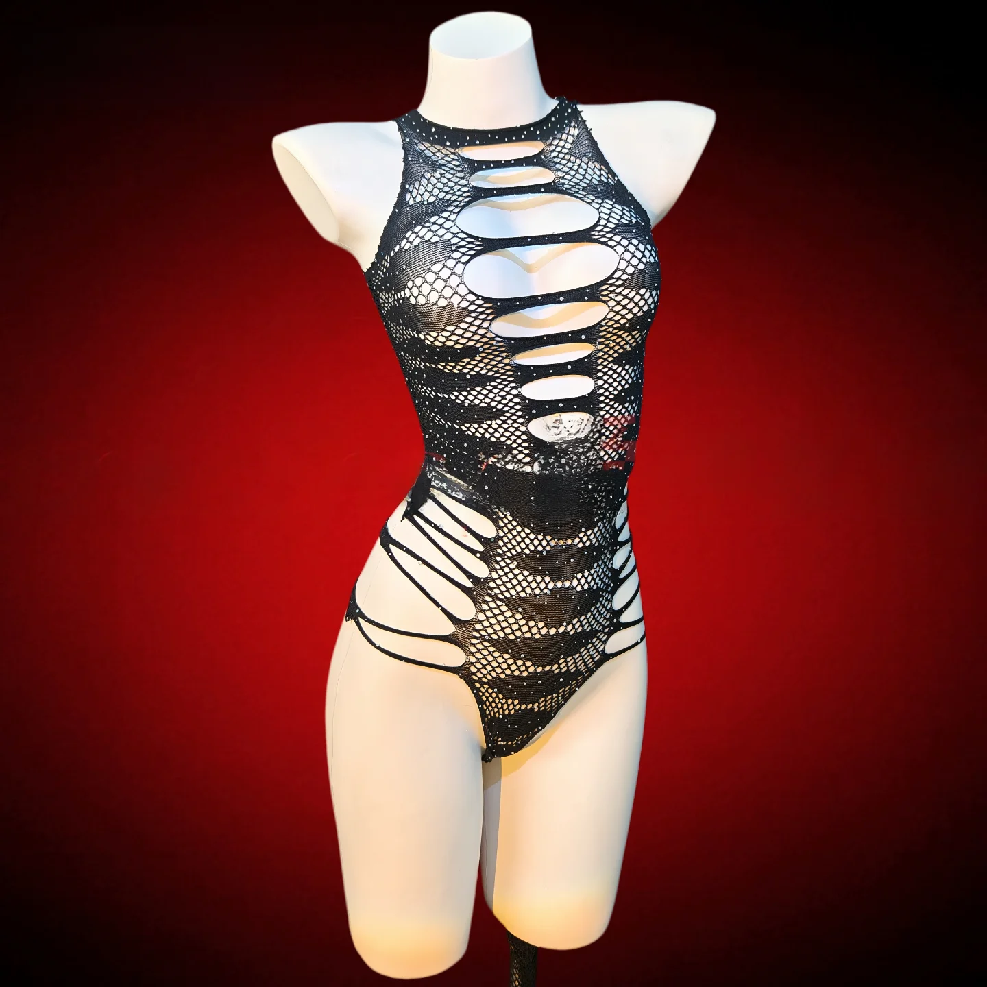 

Erosop Sexy Spicy Diamond Jazz Dance Club See-tough Me Net One-piece Suit Hollow out Design ort Pants Polyester Fiber