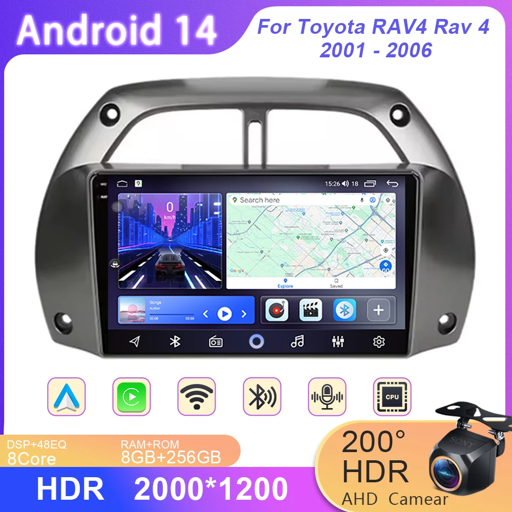 

Android 14 For Toyota RAV4 Rav 4 2001 2002 2003 2004 2005 2006 Car Radio Multimedia Player Wireless Carplay Stereo GPS NO 2 DIN