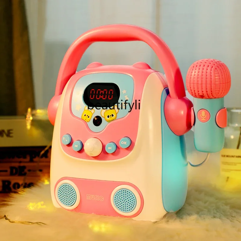 Máquina de cantar para bebês, karaokê com microfone estéreo, ktv, brinquedo para meninas, música k