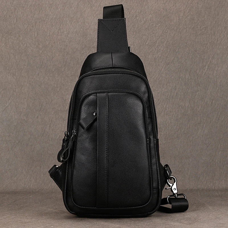 Summer Outdoor Leather Men Single Shoulder Sling Bag Chest Bag For Men Male Backpack Bag Chest Pack