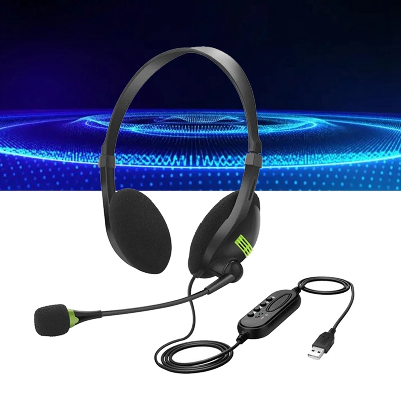 USB Wired Headset With Microphone Noise Cancelling In- Control Business Comfort Earphone For Chatting Software Easy Install