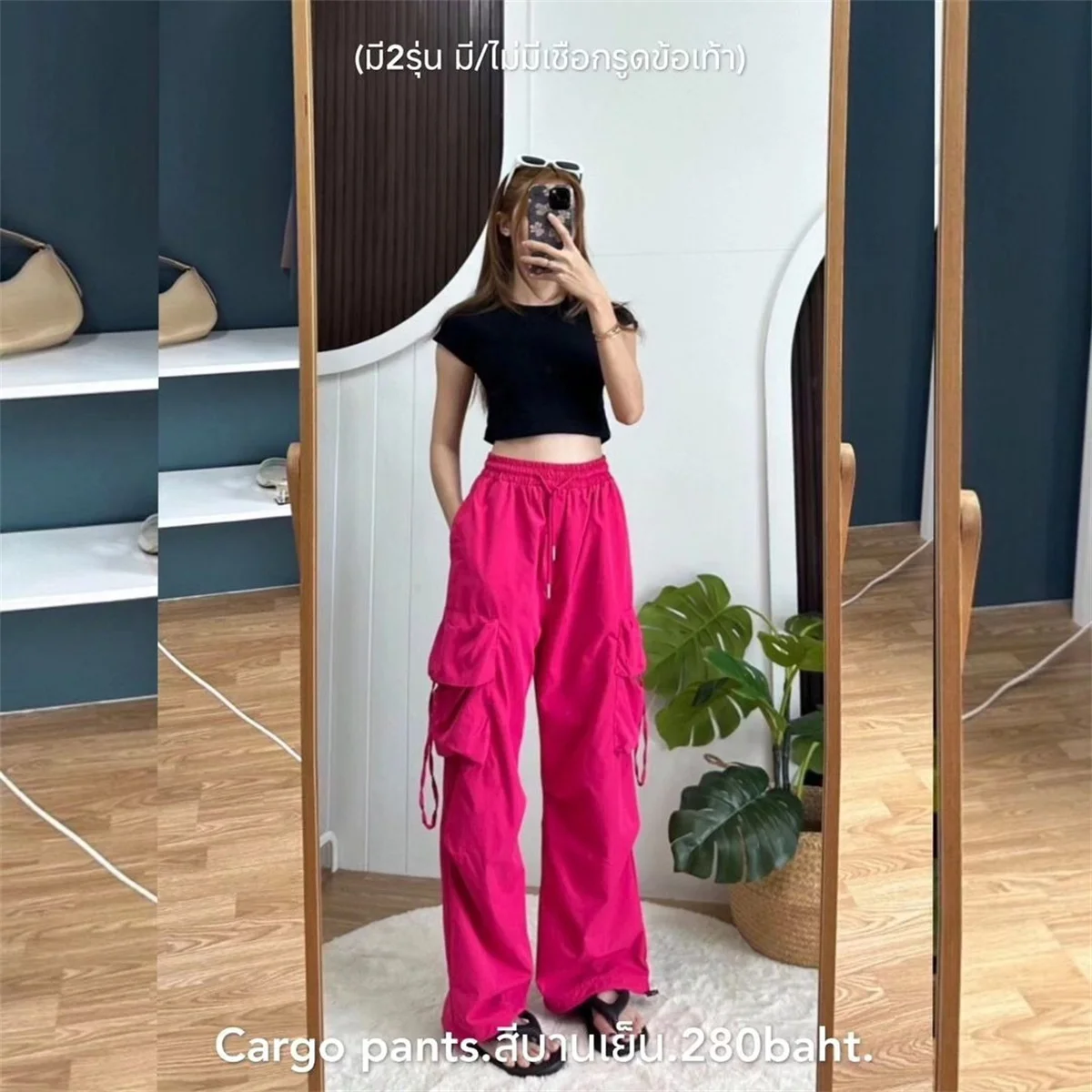 SweatPants Damen Vintage Cargo-Hosen Mode Elastischer Bund Retro Oversized Einfarbige Weite Hosen Lässige Streetwear Baggy-Hosen – Detail 14